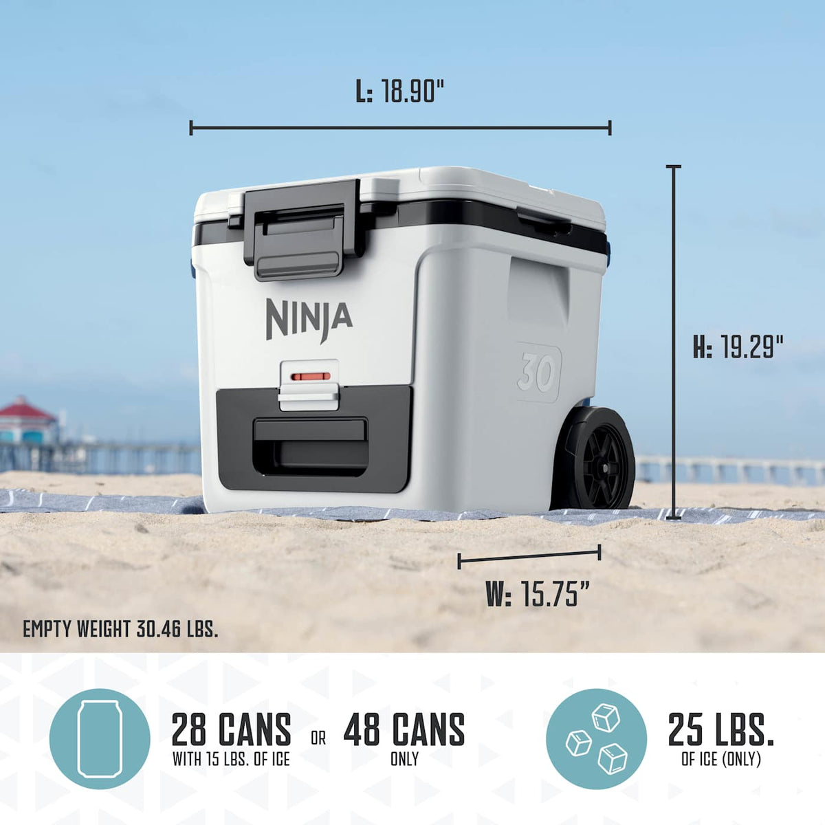Ninja FrostVault™ 30qt Wheeled Cooler with Dry Zone, Lakeshore Blue