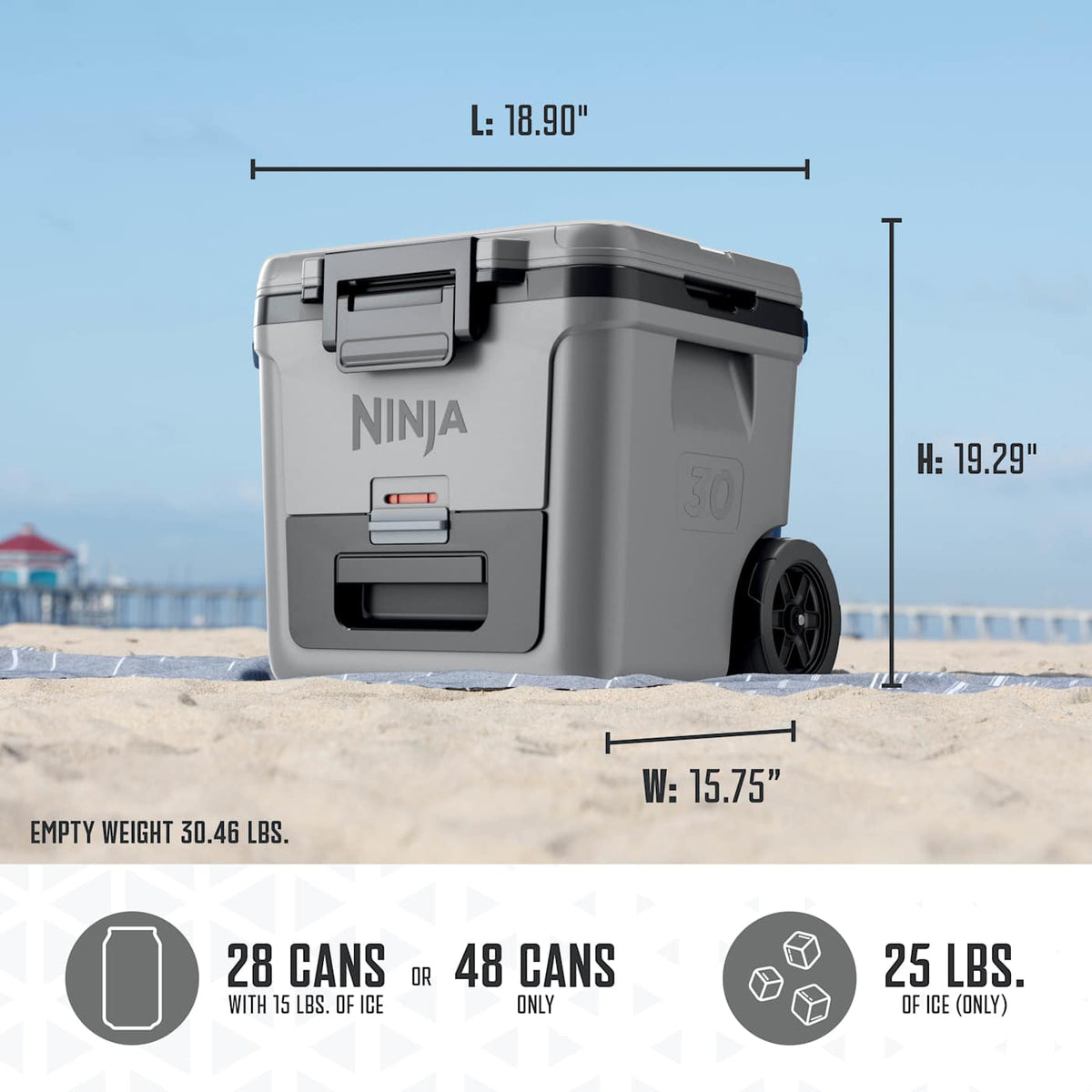 Ninja FrostVault™ 30qt Wheeled Cooler with Dry Zone, Lakeshore Blue